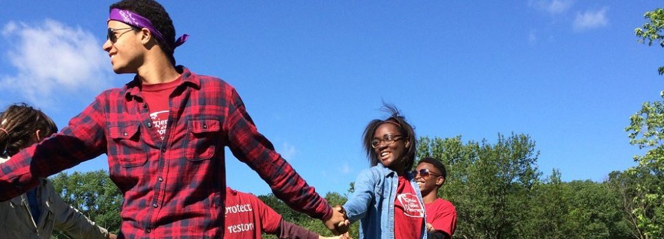 Chicago Conservation Leadership Corps, River Trails Crew performing a team-building exercise.