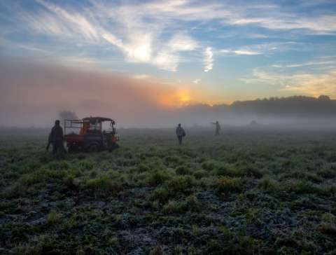 Planting Team on a Foggy Fall Morning by Gary Aleksiak